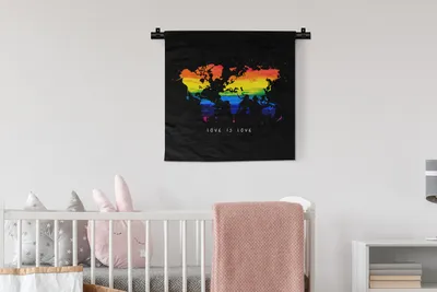 Produktbild von MuchoWow® Wandteppich Wandbehang Weltkarte - Stolz - Liebe 60x60 cm Tapisserie Dekoration Wandtuch - Dekorationen - Wand Decke