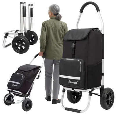 Immagine prodotto di WOBELL | Carrello della spesa Borsa della spesa grande leggera impermeabile Borsa termica 45 l - PIEGHEVOLE, RUOTE IN GOMMA 20 CM, RIFLETTENTE, FINO A 50 KG