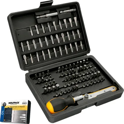 Productafbeelding van Wolfpack set met bits en adapter, 1/4", in koffer, 99 stuks. Chroomvanadium