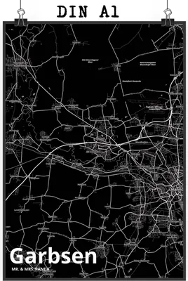 Produktbild von Mr. & Mrs. Panda Bild Garbsen DIN A1 - Geschenk, wanddeko, Wanddekoration, kunstdruck poster, Wandbild, Stadt Dorf Karte Landkarte Map Stadtplan, drucke