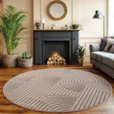 Obrázek produktu pro Bouclé Teppich für Wohnzimmer Schlafzimmer Büro weich pflegeleicht strapazierfähig vielseitig kombinierbar , Größe : 200 cm Rund , Farbe : Beige-2