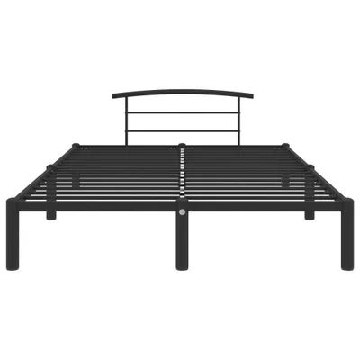 A black metal bed frame with a headboard, shown from the front on a white background.
