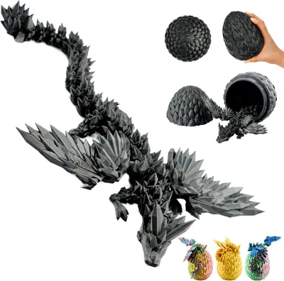 Obrázok produktu pre 3D socha draka s krídlami, výška figúrky 23 cm, vajíčko 12 cm, čierna dekoratívna soška pre zberateľov