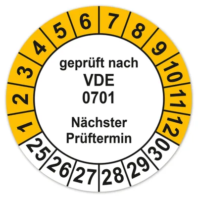 Testlabels VDE 0701, 30 mm, wasserfest, selbstklebend, 100 St.