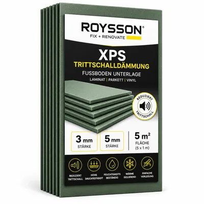 Produktbild von ROYSSON® 50 m² Trittschalldämmung 3 mm | XPS Unterlage für Fußboden, KI-generiertes Bild