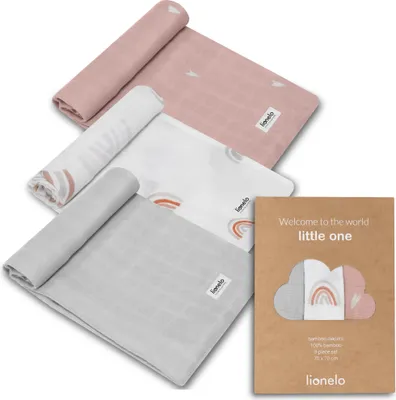 Produktbild von LIONELO Bamboo Set 3 Stück natürliche mullwindeln Bambus 70x70, vom 1. Lebenstag, antibakteriell, antimykotisch, hypoallergisch, sanft, weich, Decke, Wickelunterlage