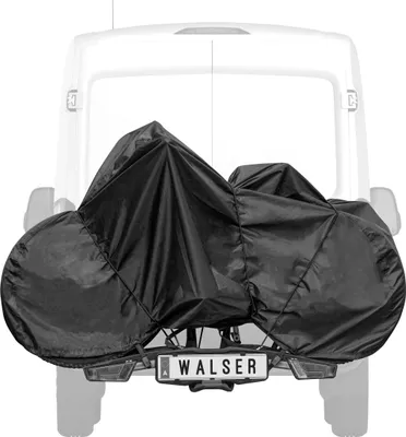 Produktbild von WALSER Fahrradabdeckung für 2 Fahrräder, 100% wasserdichte Fahrradschutzhülle für Fahrradträger - optimal für Wohnmobil/Bus, Fahrradgarage inkl. Spanngummi + Aufbewahrungstasche 210x80x115cm schwarz