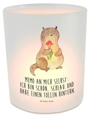 Produktbild von Mr. & Mrs. Panda Kerzenhalter Otter Blumenstrauß - Transparent - Geschenk, Seeotter, Süß, Glas Teelichthalter, Windlicht aus, Selbstvertrauen, Kerzenglas, Achtsamkeit