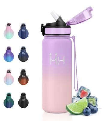 Immagine prodotto di Borraccia sportiva da 750 ml, adatta per bevande gassate, senza BPA, colore lavanda/rosa chiaro, con cannuccia