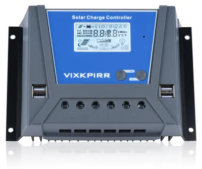 Imagen del producto de Controlador de carga solar de 80A, tecnología PWM, compatible con baterías de 12V, 24V, 36V y 48V, con pantalla LCD y conectividad Bluetooth