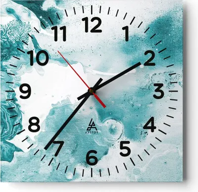 Produktbild von Wanduhr - Quadrat - Glasuhr - Abstraktion Meer Türkis - 40x40cm - Schleichendes Uhrwerk - Lautlos - zum Aufhängen bereit - Dekoration Modern - Wanddekoration aus Glas - C4AC40x40-4268