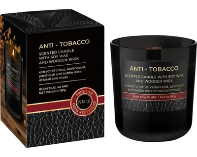 Obrázok produktu pre Vonná sviečka v skle 150g drevený knôt Anti Tobacco