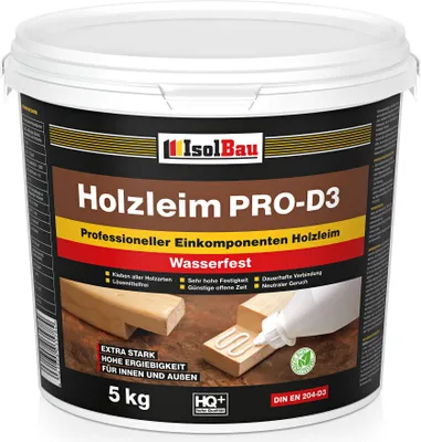 Produktbild von Isolbau Holzleim PRO-D3 - 5 kg Eimer Extra starker Holzkleber für alle Holzarten, für Innen & Außen, Wasserfest, Lösemittelfrei