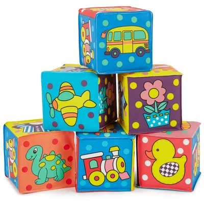 Produktbild von Bieco Baby Würfel Set | 6er Pack | Baby Spielzeug ab 3 Monate | Bunte Stapelwürfel | Motorikspielzeug Baby | Weiche Bauklötze | Spielwürfel zum Baden | Stapelturm Baby | Motiv Zuordnungswürfel