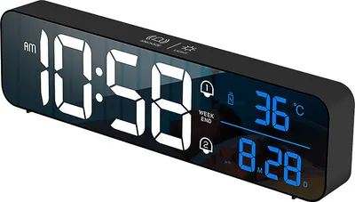 Image de Horloges de table numériques ZELURXX, LED, rechargeables par USB, alarme musicale, réglage intelligent du son, affichage de la température, pour le salon ou la chambre à coucher, 26,5 x 3,5 x 7 cm