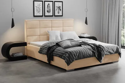 Produktbild von AGMAT Polsterbett VIGO mit Kopfteil, 160 x 200 cm, Doppelbett mit Bettkasten und Lattenrost aus Metall, Velourstoff: Creme