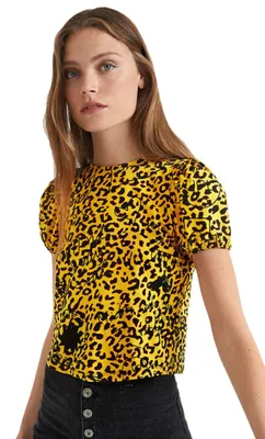 Produktbild von Desigual Damen-Top gelbe Bluse mit Leopardenmuster S