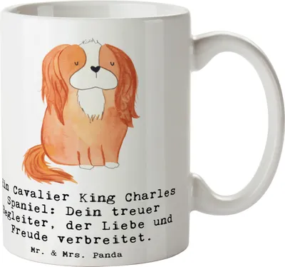 Produktbild von Mr. & Mrs. Panda Tasse Cavalier King Charles Spaniel - Weiß - Geschenk, Kaffeebecher, freundlich, loyaler Hund, Hundeliebhaber, liebevoll, Teetasse, Hunderassen Charakter