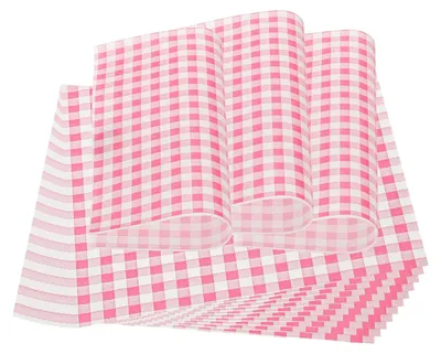 Produktbild von Brotpapier - 100 Blatt Wachspapier für Lebensmittel - Zum Einwickeln von Brot, Keksen, Hamburgern und Sandwiches - 22 x 22 cm - Rosa und Weiß