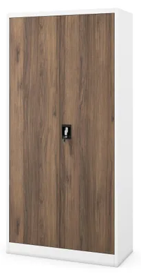 Produktbild von Aktenschrank Lagerschrank Mehrzweckschrank Metallschrank 4 Fachböden Pulverbeschichtung Stahlblech 185 x 90 x 40 cm weiß/Nussbaum: Eco Design JAN, 900 x 1850 x 400 mm