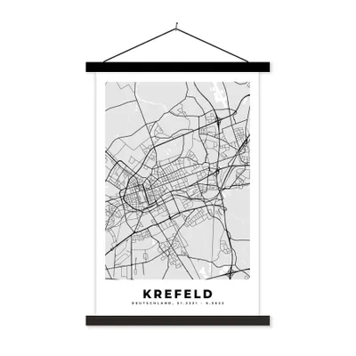Produktbild von MuchoWow® Textilposter Deutschland- Krefeld - Stadtplan - Karte 60x90 cm mit schwarzem Rahmen - Poster Wohnzimmer