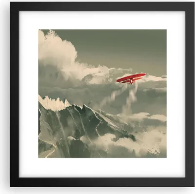 Produktbild von Gerahmtes Poster - Schwarzer Rahmen - Rot Flugzeug Berge - 30x30 cm - Wand Bild - Wanddeko - Wandbilder - Kunstposter - Wandposter - Bilderrahmen - Bilder - Kunstdruck - P2BAC30x30-4854