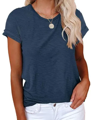 Produktbild von Damen Kurzarm-Shirts, Rundhalsausschnitt, lockere, lässige Sommer-Basic-T-Shirts,Größe:L