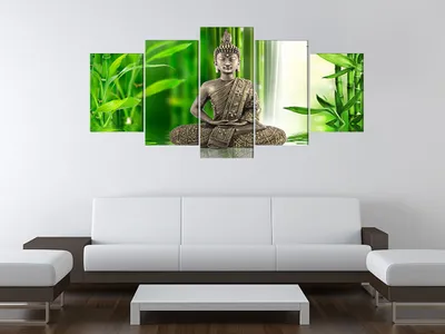 Produktbild von Akustikbild Buddha 200x100 cm Bilder Akustikschaum Hochleistungsschallabsorber Schallschutz Leinwand 5 tlg Wandbild Raumakustik Schalldämmung 51426