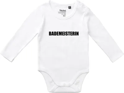 Produktbild von Huuraa Baby Body Bademeisterin Schriftzug 80 White  Baumwolle Fairtrade Langarmbody Geschenkidee