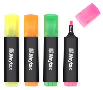 Productafbeelding van Waytex 931518 Neon-kleurige tekstmarkeerset met 4 verschillende kleuren, verpakking met 4 viltstiften