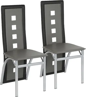 Produktbild von WYCTIN Esszimmerstühle 2 Set Stuhl Küchenstuhl Esszimmerstuhl Wohnzimmerstühle Kunstleder Hochlehner Grau-schwarz