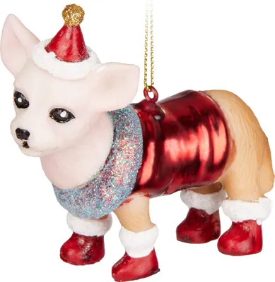 Produktbild von BRUBAKER Chihuahua Hellbraun Rot als Weihnachtsmann - Handbemalte Weihnachtskugel Hund aus Glas - Christbaumschmuck - Lustige Baumkugel - 9,3 cm