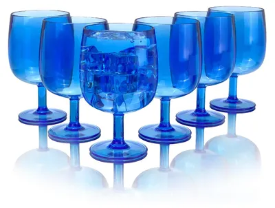 Plastik-Weingläser 6er Set, 12 oz, Acryl, blau, stapelbar, spülmaschinenfest