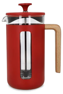 Productafbeelding van La Cafetiére glazen koffiezetapparaat met een roestvrijstalen frame van geborsteld staal