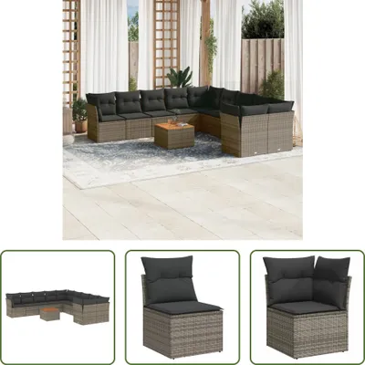 Produktbild von The Living Store 11-tlg. Garten-Sofagarnitur mit Kissen Grau Poly Rattan