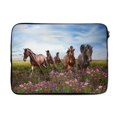 Produktbild von MuchoWow® Laptop Hülle 14 ZollPferde - Blumen - Rosa Laptoptasche - Laptoptasche - Stoßsicher - Schutzhaube