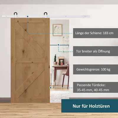 Produktbild von HOMCOM Schiebetüren-Beschlagsatz 183cm Komplett-Set mit Schienen, Rollen Weiß