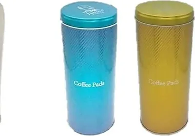 Produktbild von 2 x runde Kaffeepaddose/Vorratsdose, luftdicht aus Metall“