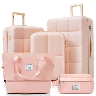 Produktbild von 5-teiliges Reisegepäck-Set: M/L/XL Koffer + Taschen, TSA, Rollen, pink