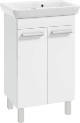 Produktbild von Aqua For You | Waschbeckenunterschrank - mit Waschbecken - Capri D55 - 48x80x34 Cm - Weiß Glänzend - Chromgriff - Stehend