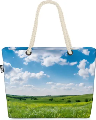 Produktbild von VOID Wiese Gras Landschaft Weide Strandtasche Shopper 58x38x16cm 23L XXL Einkaufstasche Tasche Reisetasche Beach Bag