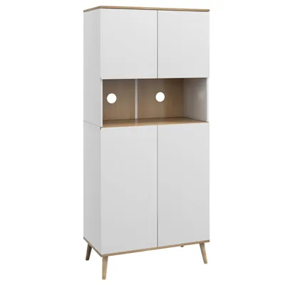 Image de HOMCOM Buffet de cuisine armoire de cuisine 2 placards avec porte étagères réglables niche centrale 2 passe-câbles - 80 x 40 x 178 cm blanc