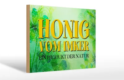 Produktbild von Holzschild Honig Imker Produkt der Natur, 30 x 20 cm, Holzschilder Bild Bienen Tier Wiese