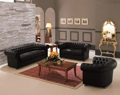 Immagine prodotto di Divano Chesterfield imbottito - Set divani classici in pelle 3+2+1 posti - 27