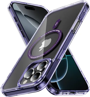 Obrázek produktu pro Magnetické průhledné pouzdro pro iPhone 16 Pro, kompatibilní s MagSafe, hybridní nárazuvzdorné ochranné pouzdro Fialová