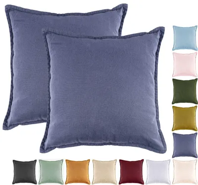 Produktbild von JACK by Mistral 2er Set 45x45cm Kissenhülle Kissenbezug Baumwolle Reißverschluss Leinenoptik , Farbe:Blau