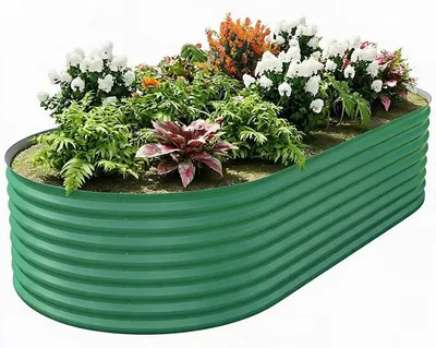 Imagen del producto de Cama elevada ovalada de metal, 180x90x60 cm, para plantar, color verde