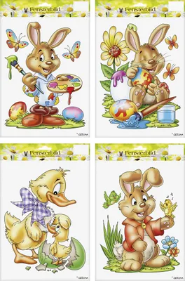Produktbild von Deko Fensterbild Ostern Hase und Ente bunt