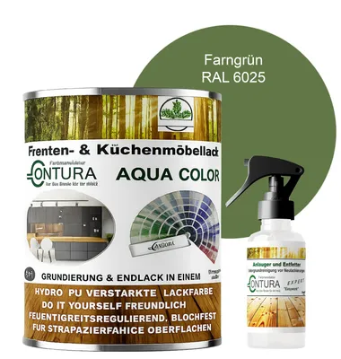 Produktbild von 2 Liter + Anlauger - Contura Küchenmöbellack RAL Möbellack SEIDENMATT SET Möbelfarbe Holzlack Buntlack Küchenlack - RAL 6025 Farngrün