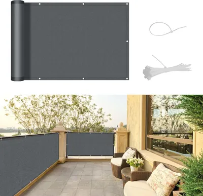 Immagine prodotto di Schermo per balcone, protezione dalla vista, 75 x 400 cm, copertura per balcone, protezione UV in PES, resistente alle intemperie, con fascette, beige sabbia